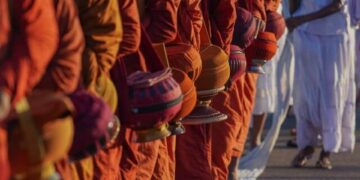 Buddhist monks walking
