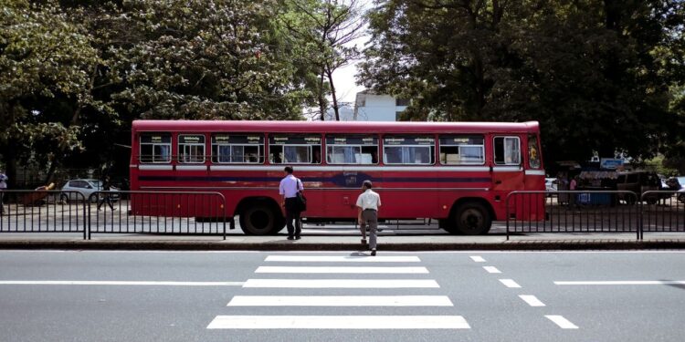 local bus passing through a zebra crossing