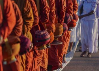 Buddhist monks walking