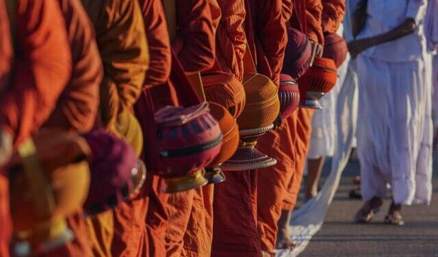 Buddhist monks walking