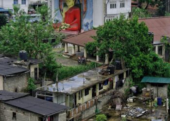 sri lankan houses near buddha statue